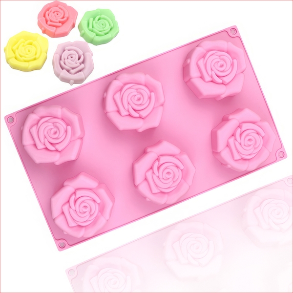 Khuôn silicon Hoa Hồng A113 (vỉ 6 hình) làm bánh rau câu 3D 4D nhấn xôi, fondant, socola, nến hanmade