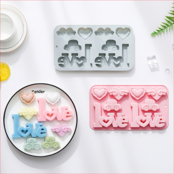 Khuôn silicon Trái Tim, chữ Love A108 (vỉ 8 hình) làm bánh rau câu 3D 4D nhấn xôi, fondant, socola, nến hanmade