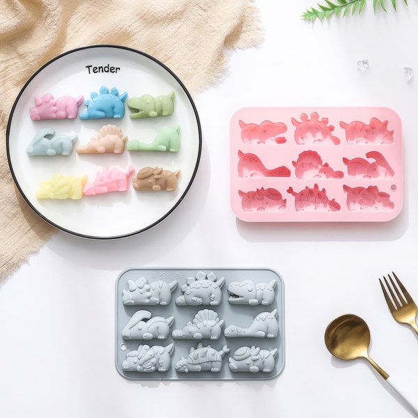 Khuôn silicon Khủng Long A107 (vỉ 9 hình) làm bánh rau câu 3D 4D nhấn xôi, fondant, socola, nến hanmade