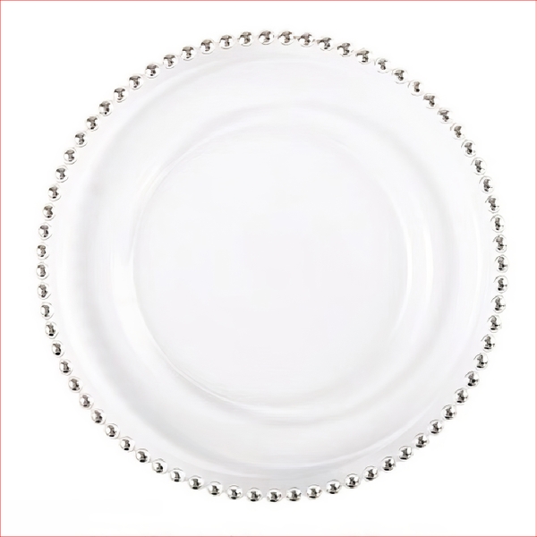 Đĩa thủy tinh Viền Ngọc 21/27/32cm đựng đồ ăn, thạch, kem - trang trí bàn tiệc mâm cúng hiện đại phong cách Luxury