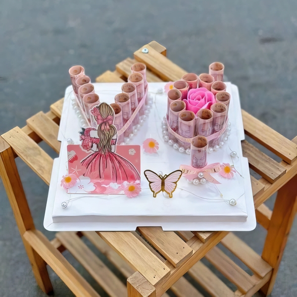 Lưới thô quấn bánh sinh nhật, cuộn nơ voan quấn thành bánh, bó hoa