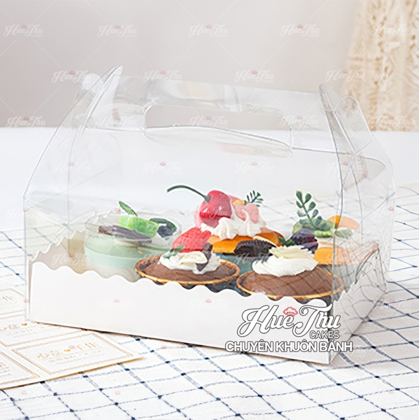 Hộp đựng bánh mica quai xách 20cm đựng bánh cupcakes, rau câu