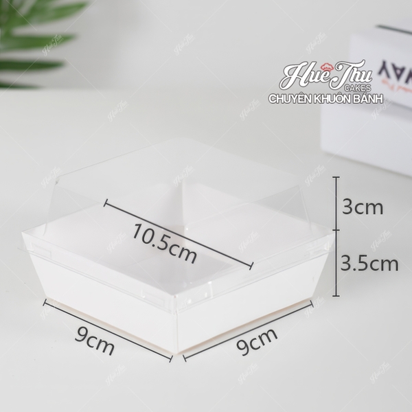 Hộp vuông giấy Kraft 10.5/11.5/12.9cm (10 cái, có nắp) màu nâu, trắng đựng bánh trôi, bánh bông lan, rau câu, đồ ăn