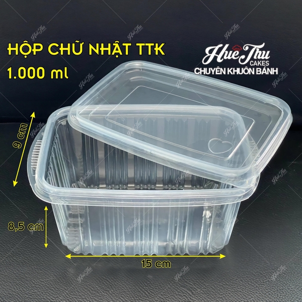 Hộp nhựa chữ nhật sọc TTK trong (10 cái) có nắp đựng thực phẩm, rau câu