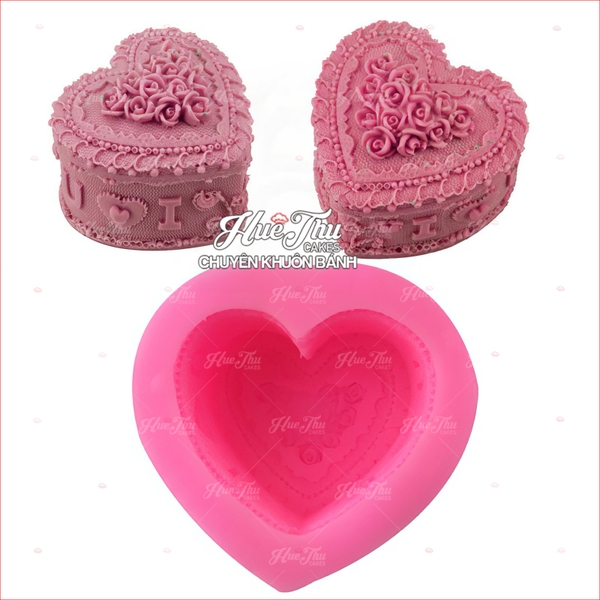 Khuôn silicon Trái Tim (chùm hồng I Love U) làm bánh rau câu 3D 4D nhấn xôi, fondant, socola, nến hanmade