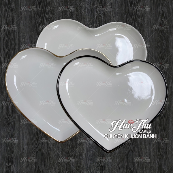Đĩa Tim Viền Đen, Viền Vàng 12.5cm, Đĩa Tim Sứ Decor - trang trí đồ ăn, mâm cúng