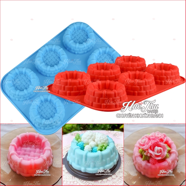 Khuôn silicon Đế Đan Viền (vỉ 6 ô / mỗi ô 9cm) làm bánh rau câu 3D 4D nhấn xôi, fondant, socola, nến hanmade