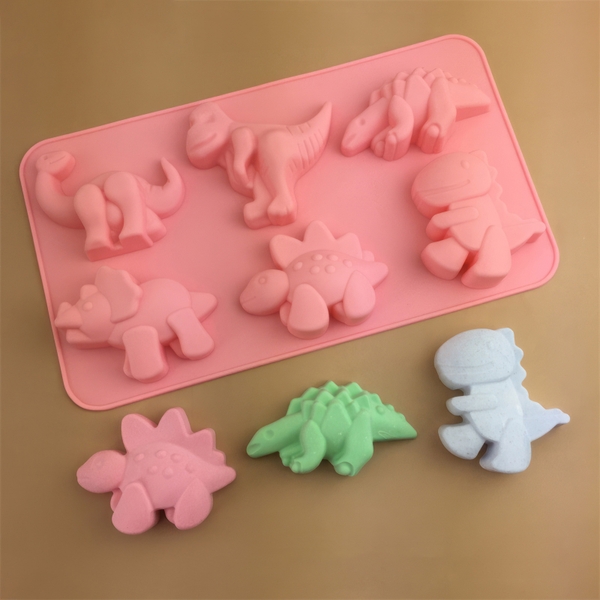 Khuôn silicon Khủng Long A54 (vỉ 6 hình) làm bánh rau câu 3D 4D nhấn xôi, fondant, socola, nến hanmade