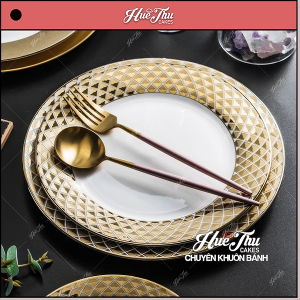 Đĩa Tròn Viền Vàng Kim Cương 18/23/26cm, Đĩa Sứ Tròn Mâm Cúng - trang trí đồ ăn, bàn tiệc, mâm cúng