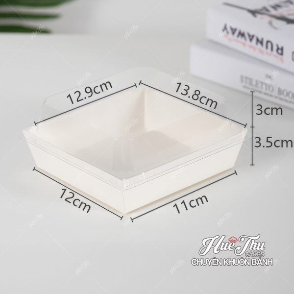 Hộp vuông giấy Kraft 10.5/11.5/12.9cm (10 cái, có nắp) màu nâu, trắng đựng bánh trôi, bánh bông lan, rau câu, đồ ăn