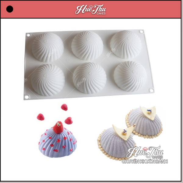 Khuôn silicon Bán Cầu Xoắn (vỉ 6 ô) làm bánh rau câu 3D 4D nhấn xôi, fondant, socola, nến hanmade