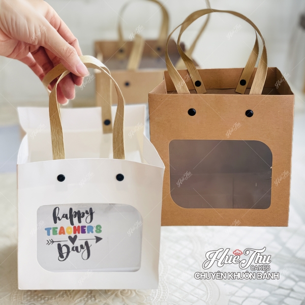 Túi Giấy Kraft Đựng Quà 15cm, túi vuông đựng lọ hoa, đựng bánh các loại