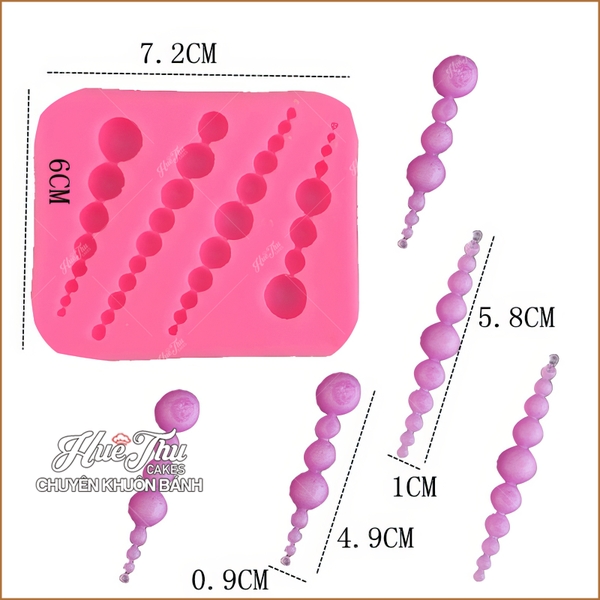 Khuôn silicon Chuỗi Hạt (vỉ 4 chuỗi) làm bánh rau câu 3D 4D nhấn xôi, fondant, socola, nến hanmade