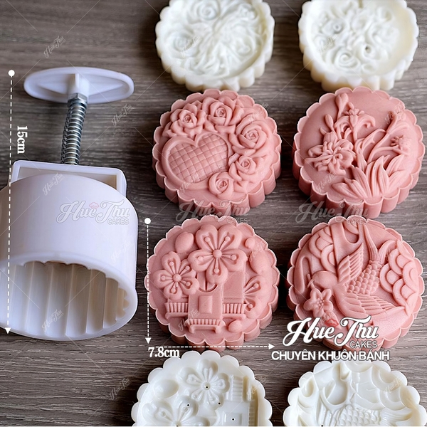 Khuôn lò xo Phượng Bay, Cành Hoa 150/200g (4 mặt) - khuôn làm bánh trung thu, bánh dứa, bánh cốm xu xê, nhấn xôi hoa đậu