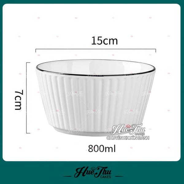 Bát Tròn Viền Đen Vân Sọc 11.4cm / 15cm, Chén Sứ Tròn Decor - trang trí đồ ăn, bàn tiệc, mâm cúng