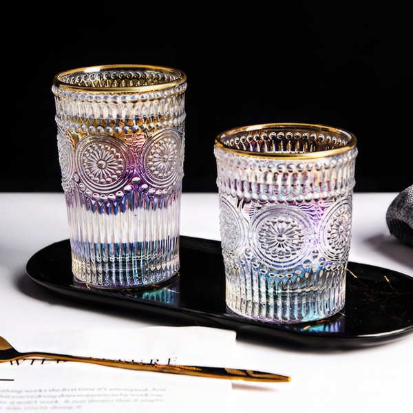 Cốc Thủy Tinh Cao 10cm Viền Vàng - đựng muối gạo cắm hương bàn tiệc mâm cúng hiện đại phong cách Luxury