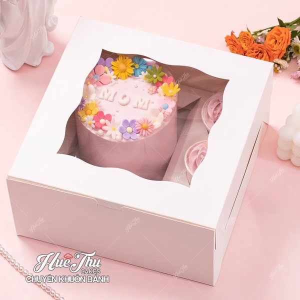 Hộp đựng bánh Cupcake 5 Lỗ (mẫu mới) kích thước 26x26x12cm (nắp giấy, kèm đế ở khay to)