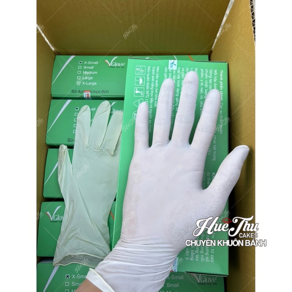 Găng Tay Y Tế Vglove Latex Không Bột Màu Trắng Hộp 100 Cái - Găng tay dùng trong thực phẩm, thẩm mỹ, công nghiệp