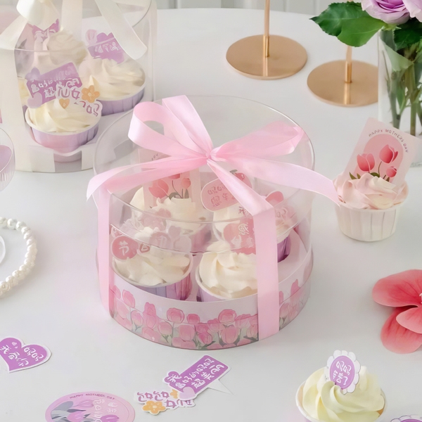Hộp đựng bánh Cupcake 4 bánh HC11 hình tròn trong suốt sang trọng