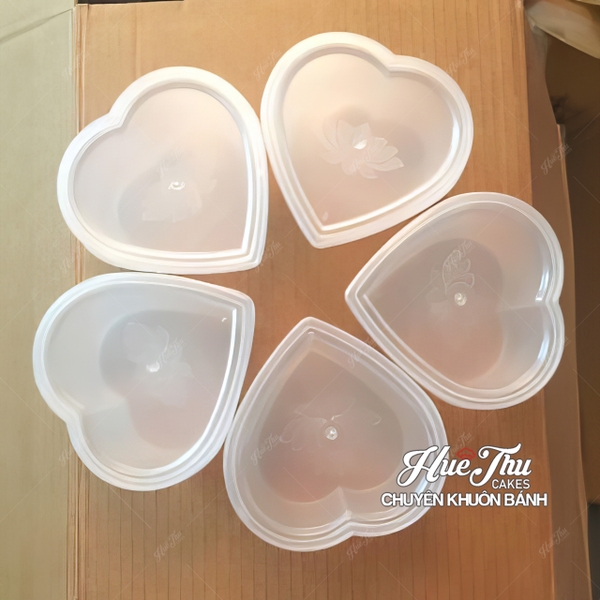 Hộp flan hình trái tim (50 hộp) hũ nhựa hấp bánh flan, da lợn, đựng tàu hủ singapore, panna cotta, rau câu ly