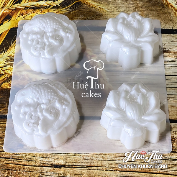 Khuôn rau câu, nhấn xôi Cá Chép, Hoa Sen (vỉ 4 khuôn) làm bánh rau câu, ép xôi