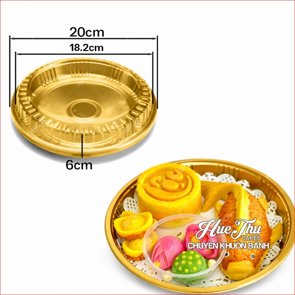 Hộp Nhựa Vàng Hình Tròn HC5 16/20/25/28/32cm (10 hộp, có nắp) đựng bánh rau câu cá chép, đựng bánh các loại