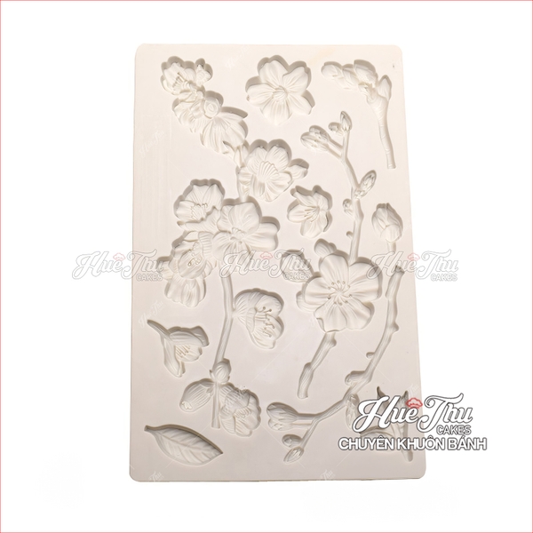 Khuôn silicon Cành Hoa Lá Nhí 20x12cm làm bánh rau câu 3D 4D nhấn xôi, fondant, socola, nến hanmade
