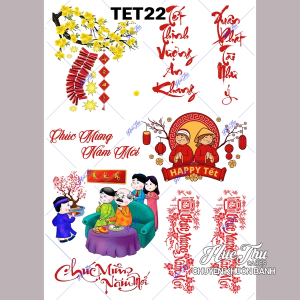 Tấm Decal Trong chủ đề Tết - Năm Mới - Cá Chép, chữ dán tem dán lên bánh trang trí bánh rau câu tiện lợi (nhiều mẫu)