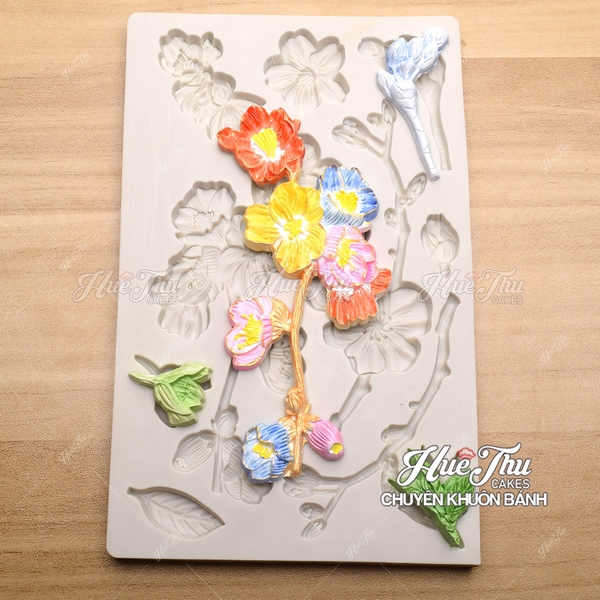 Khuôn silicon Cành Hoa Lá Nhí 20x12cm làm bánh rau câu 3D 4D nhấn xôi, fondant, socola, nến hanmade