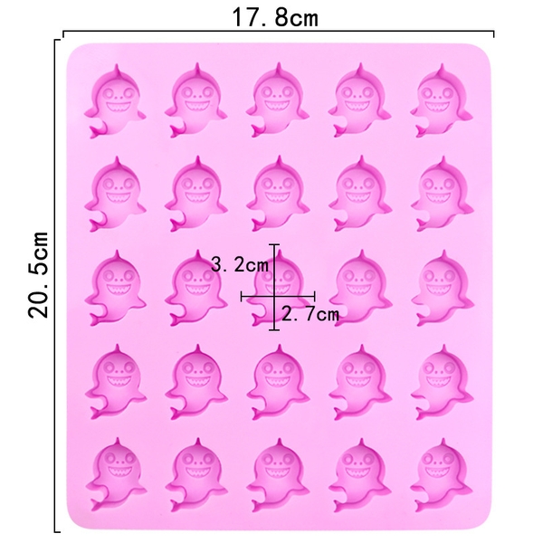 Khuôn silicon kẹo chip Cá Mập Dễ Thương (vỉ 25 hình) làm kẹo dẻo, chip chip, rau câu mini, thạch trà sữa