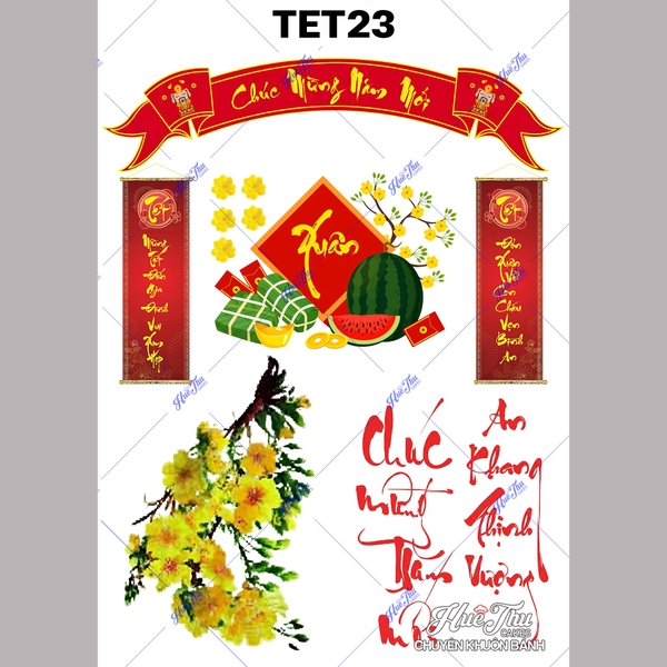 Tấm Decal Trong chủ đề Tết - Năm Mới - Cá Chép, chữ dán tem dán lên bánh trang trí bánh rau câu tiện lợi (nhiều mẫu)