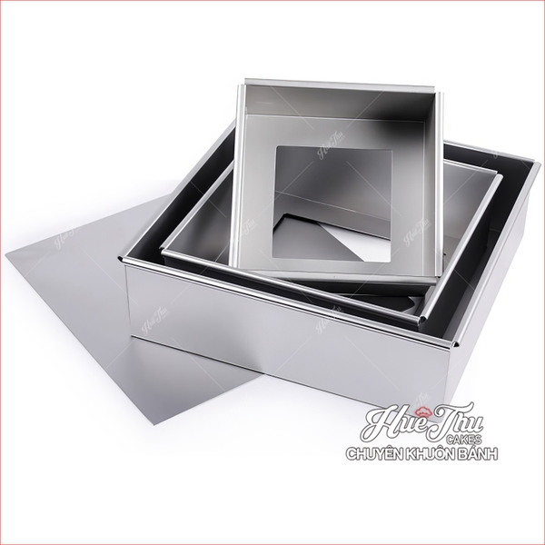 Khuôn vuông nhôm đế rời 16/18/20/22/24cm sử dụng làm bánh rau câu, bánh nướng, bánh gato
