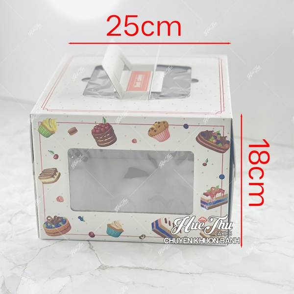 Hộp giấy vuông quai xách size 20/25/28/30/35cm cao 18cm đựng bánh sinh nhật kèm đế
