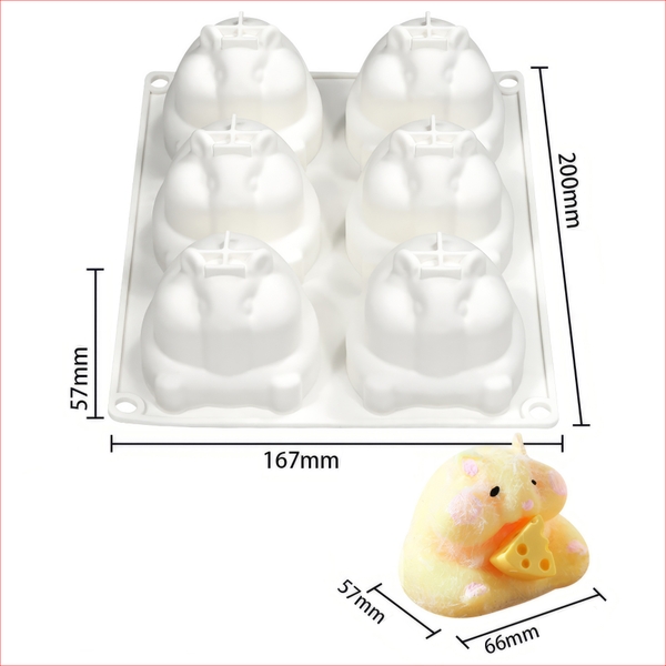 Khuôn silicon Chuột Hamster A33 (vỉ 6 hình) làm bánh rau câu 3D 4D nhấn xôi, fondant, socola, nến hanmade
