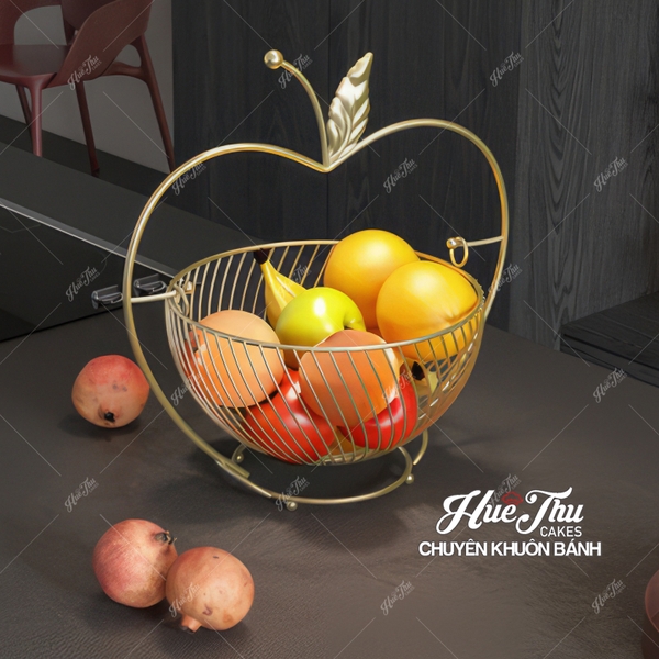 Giỏ inox mạ vàng quả Táo 34cm đựng trái cây - trang trí bàn tiệc mâm cúng hiện đại phong cách Luxury