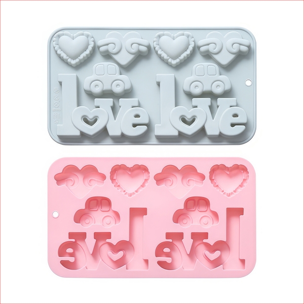 Khuôn silicon Trái Tim, chữ Love A108 (vỉ 8 hình) làm bánh rau câu 3D 4D nhấn xôi, fondant, socola, nến hanmade