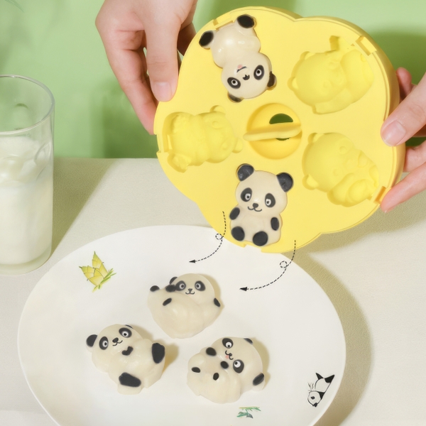 Khuôn silicon Gấu Trúc A71 (vỉ 5 hình) làm bánh rau câu 3D 4D nhấn xôi, fondant, socola, nến hanmade
