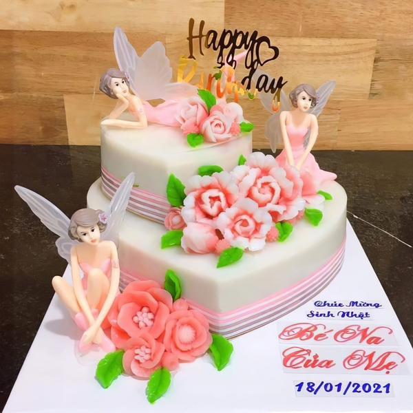 Nàng Tiên (3 nàng) trang trí bánh sinh nhật rau câu, bông lan trứng muối