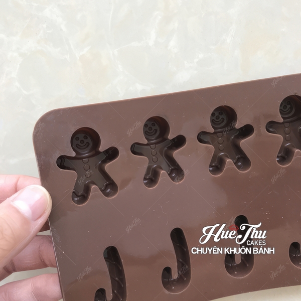 Khuôn silicon Người Tuyết, Gậy Giáng Sinh (vỉ 12 hình) làm bánh rau câu Noel