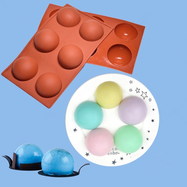 Khuôn silicon Viên Tròn A56 (vỉ 6 hình) làm bánh rau câu 3D 4D nhấn xôi, fondant, socola, nến hanmade