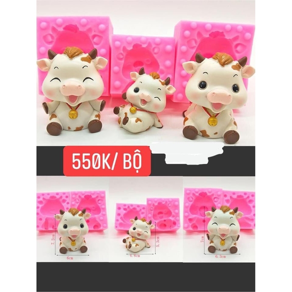 Khuôn silicon con Trâu Ngộ Nghĩnh làm bánh rau câu 3D 4D nhấn xôi, fondant, socola, nến hanmade