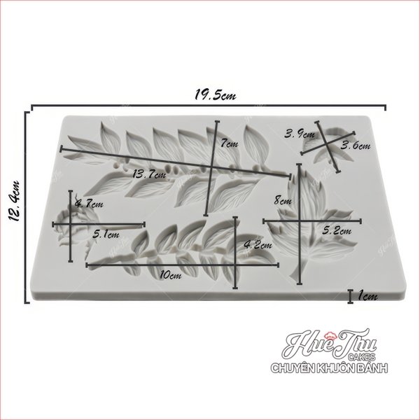 Khuôn silicon cành lá hoa Hồng (lá dài, lá nhọn kèm hoa) 16x11cm làm bánh rau câu 3D 4D nhấn xôi, fondant, socola, nến hanmade