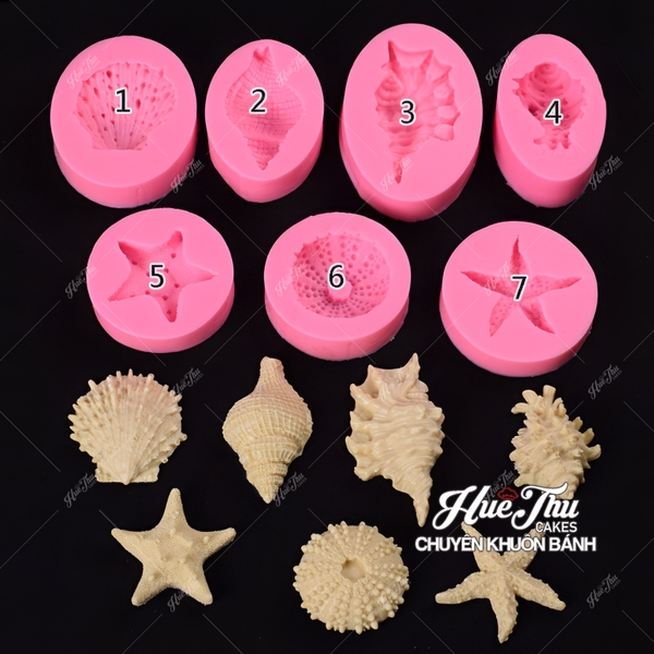 Khuôn silicon Vỏ Sò, Ốc Biển, Sao Biển (bộ 7 món) làm bánh rau câu 3D 4D nhấn xôi, fondant, socola, nến hanmade
