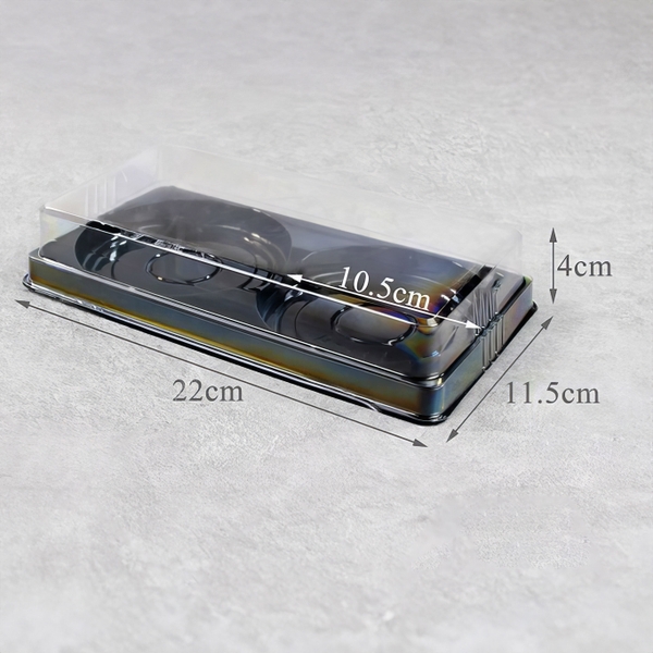 Hộp Đựng 2 Bánh Lọt Lòng 10.5cm HC1 đế đen (10 cái) đựng bánh rau câu, bông lan, Trung Thu
