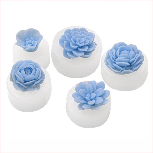 Khuôn silicon Mẫu Đơn MD1 (bộ 5 khuôn) làm bánh rau câu 3D 4D nhấn xôi, chè trôi nước, socola, nến hanmade