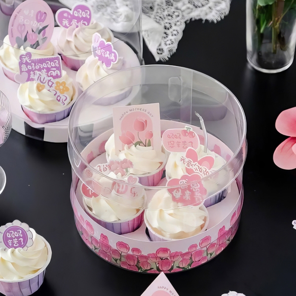 Hộp đựng bánh Cupcake 4 bánh HC11 hình tròn trong suốt sang trọng