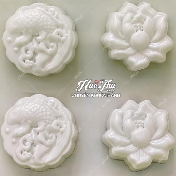 Khuôn rau câu, nhấn xôi Cá Chép, Hoa Sen (vỉ 4 khuôn) làm bánh rau câu, ép xôi