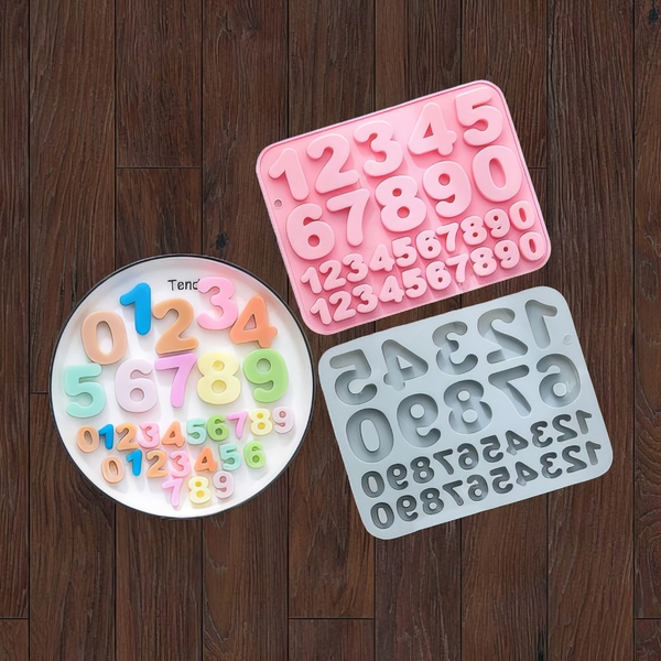 Khuôn silicon Bộ Chữ Số A116 (set 2 vỉ) làm bánh rau câu 3D 4D nhấn xôi, fondant, socola, nến hanmade