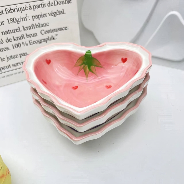 Bát Trái Tim Dâu 12.6cm, Chén Tim Sứ Decor - trang trí đồ ăn, mâm cúng
