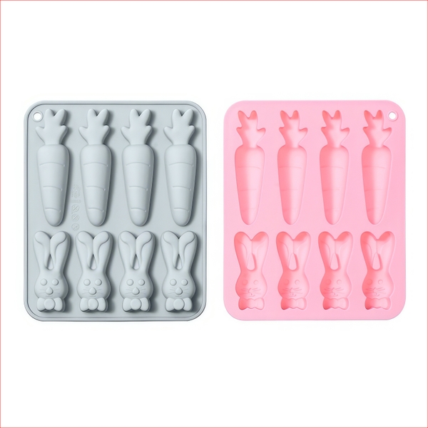 Khuôn silicon Thỏ Cà Rốt A64 (vỉ 8 khuôn) làm bánh rau câu 3D 4D nhấn xôi, fondant, socola, nến hanmade